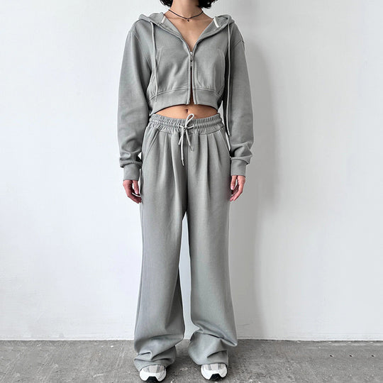 Damen cropped Hoodie und bequeme Jogginghose mit hohem Bund R&B