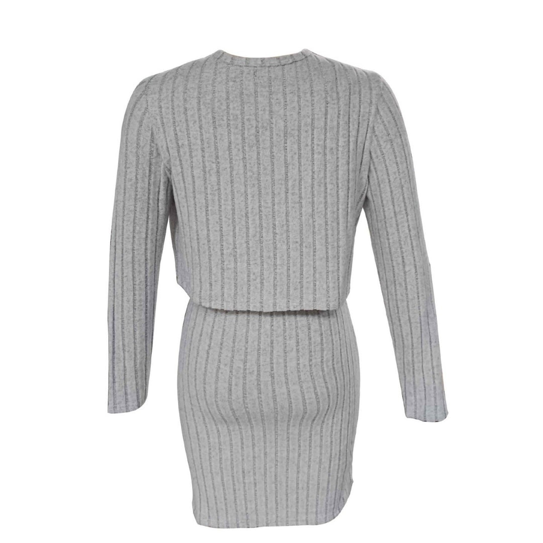 Damen figurbetontes Rippkleid mit kurzem Cardigan R&B