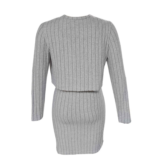 Damen figurbetontes Rippkleid mit kurzem Cardigan R&B