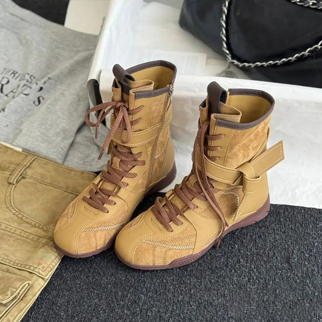 Damen Hohe Schnürstiefel mit modischer Schnallenverzierung und robustem Obermaterial R&B