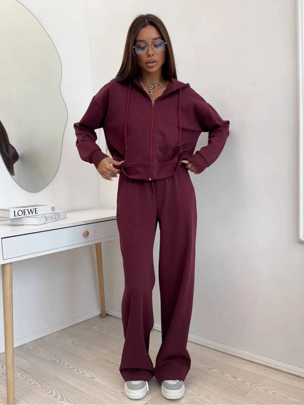 Damen nan weite Highwaist-Loungehose aus Sweatstoff mit Kordelzug und Eingrifftaschen R&B