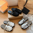 Damen Elegante Woven Sandalen im Metallic-Look mit verstellbarem Riemen