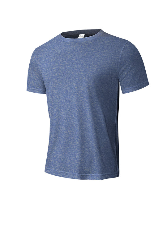 Herren nan meliertes Funktions-T-Shirt mit Rundhalsausschnitt, leichter Baumwollmischung und atmungsaktiver Struktur R&B