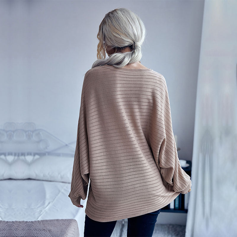 Damen Stilvoller Oversized-Pullover mit feiner Streifenstruktur R&B