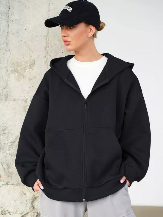 Damen lässiger Kapuzenjacke mit praktischem Reißverschluss und großen Taschen R&B
