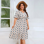 Damen Midi-Kleid mit elegantem V-Ausschnitt und floralem Design R&B