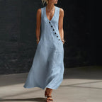 Damen Langarmkleid mit seitlichem Schlitz und Knopfdetails R&B