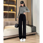 Damen hochgeschnittene Cordhose mit weitem Bein und elastischem Bund