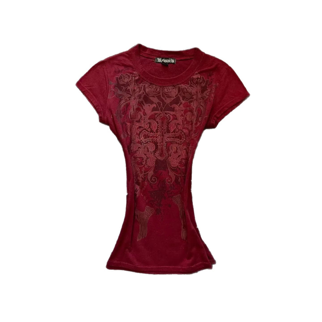 Damen T-Shirt mit aufwendig gestaltetem floralem Druck und Glitzerakzenten R&B