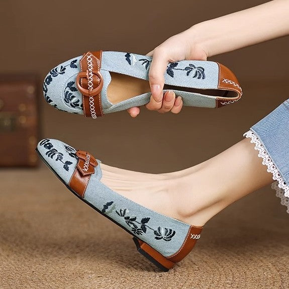 Damen Ballerina-Schuhe mit modischen Floral-Applikationen und eleganter Schnalle R&B