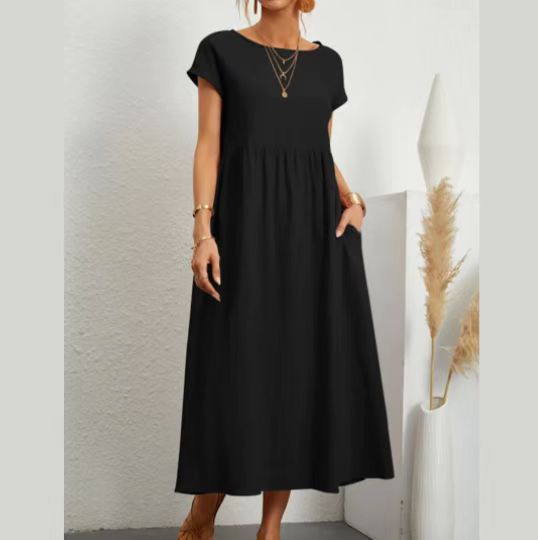 Damen lässiges Maxikleid mit praktischem Taschen und fließendem Schnitt R&B