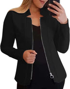 Damen Moderne Blazerjacke mit Asymmetrischem Reißverschluss und Figurbetontem Schnitt R&B