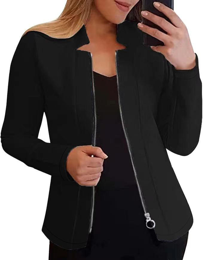 Damen Moderne Blazerjacke mit Asymmetrischem Reißverschluss und Figurbetontem Schnitt R&B
