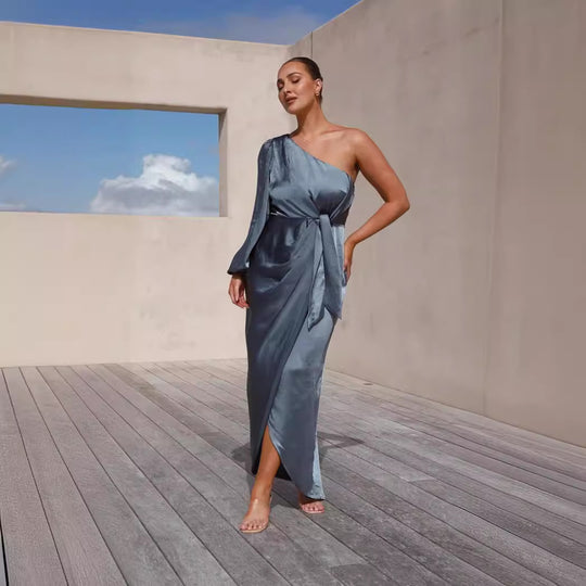 Damen Wickelkleid mit asymmetrischem Design und elegantem Taillengürtel R&B