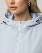 Damen leichte winddichte Kapuzenjacke im Oversize-Sportstil mit Kontraststreifen R&B