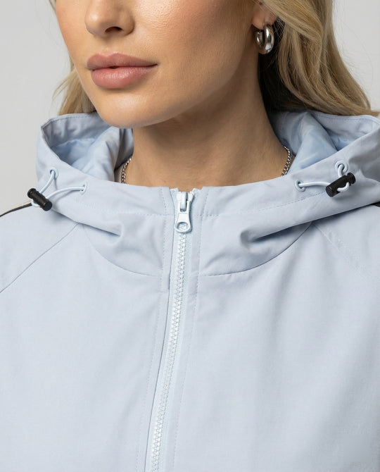 Damen leichte winddichte Kapuzenjacke im Oversize-Sportstil mit Kontraststreifen R&B