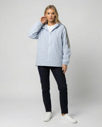Damen leichte winddichte Kapuzenjacke im Oversize-Sportstil mit Kontraststreifen R&B