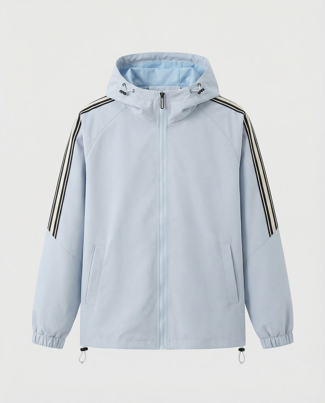 Damen leichte winddichte Kapuzenjacke im Oversize-Sportstil mit Kontraststreifen R&B