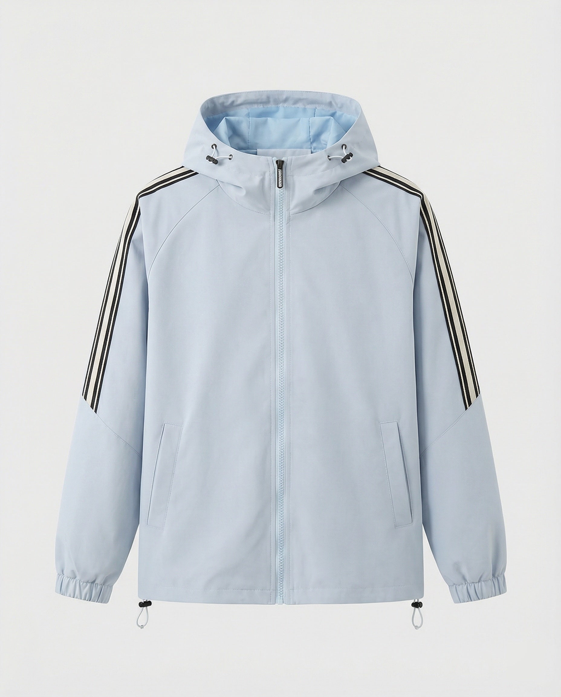 Damen leichte winddichte Kapuzenjacke im Oversize-Sportstil mit Kontraststreifen R&B