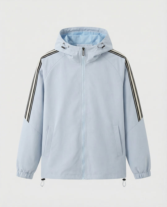 Damen leichte winddichte Kapuzenjacke im Oversize-Sportstil mit Kontraststreifen R&B