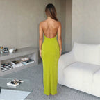 Damen Maxikleid mit hohem V-Ausschnitt und fließendem Stoff R&B