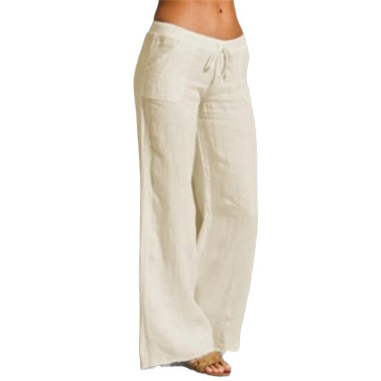 Damen weite Leinenhose mit hochgezogenem Bund und seitlichen Taschen R&B