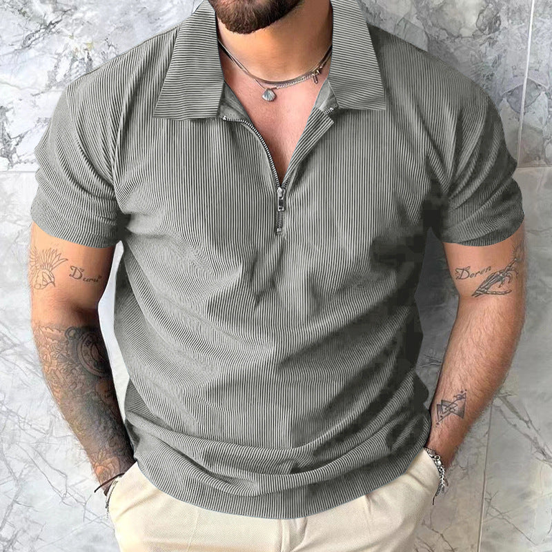 Herren modisches kurzärmliges Polo-Shirt mit lässigem Hochkragen und Reißverschluss R&B