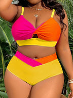 Damen Hochgeschnittener Bikini mit kreativem Farbblock-Design R&B