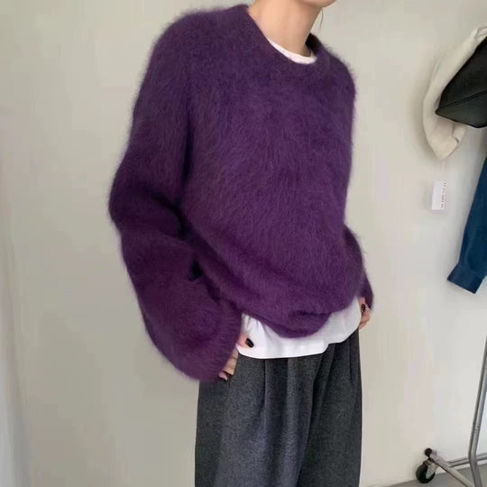 Damen Flauschiger Pullover mit überschnittenen Schultern und weitem Schnitt R&B