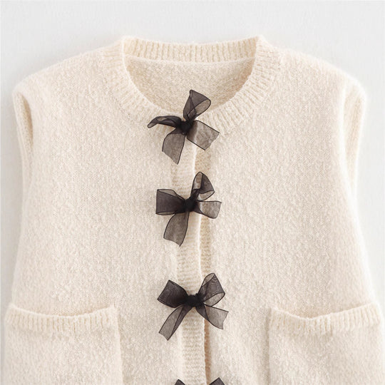 Damen Bouclé-Jacke mit eleganten Schleifen und Fransen R&B
