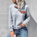 Damen lässiger Pullover mit strukturiertem Kragen und praktischer Brusttasche