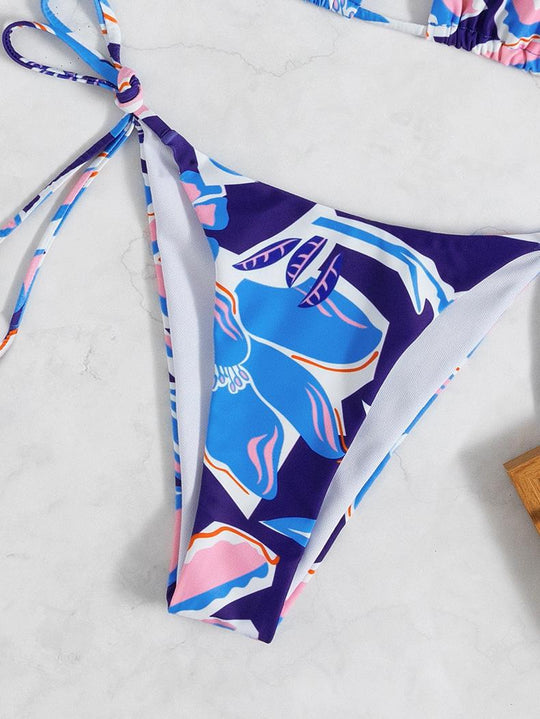 Damen Triangel-Bikini mit traumhaftem Blumendesign und raffinierten Schnürdetails R&B