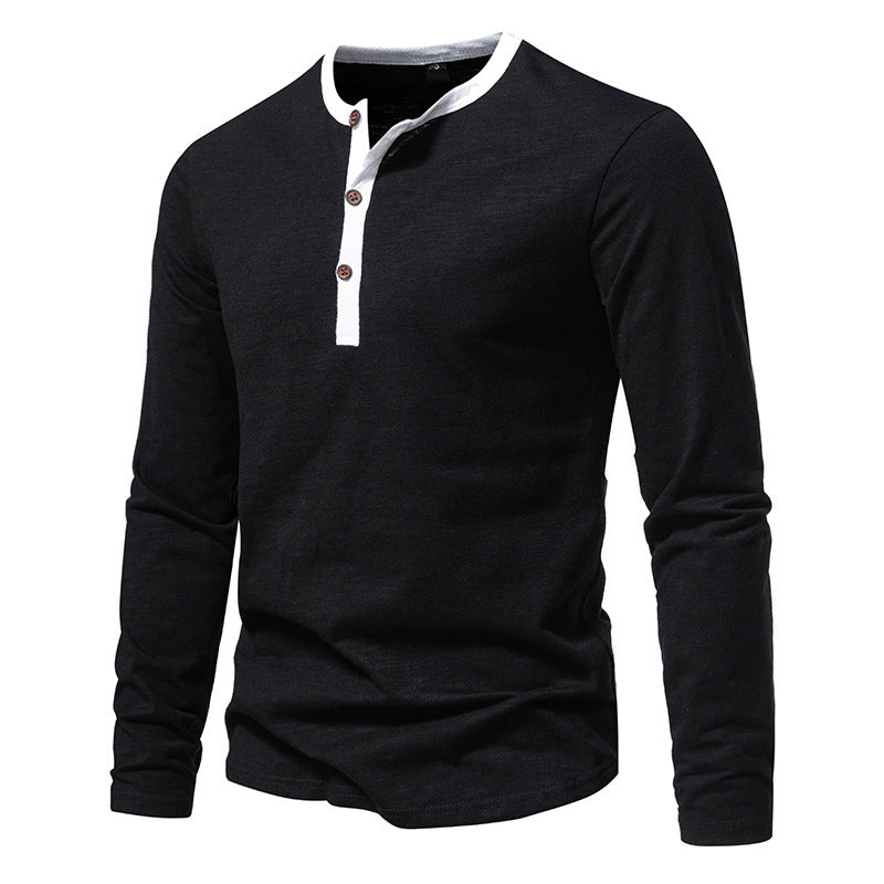 Herren langärmliges Henley-Shirt mit kontrastierendem Kragen R&B
