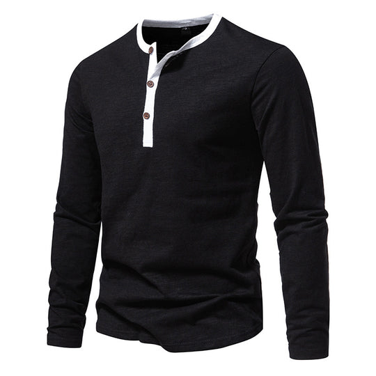 Herren langärmliges Henley-Shirt mit kontrastierendem Kragen R&B