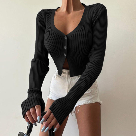 Damen Strick-Cardigan mit tiefem V-Ausschnitt und Knopfverschluss R&B