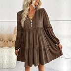 Damen lässiges Tunika-Kleid mit Knopfdetail und Volant-Design R&B