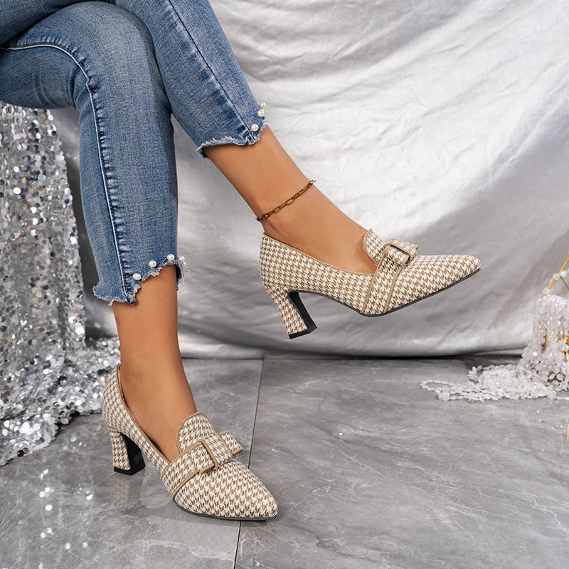 Damen elegante Pumps mit ausgefallenem Karomuster und modischem Schleifendesign R&B