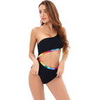 Damen Einseitiger Triangel-Bikini mit buntem Akzentband R&B
