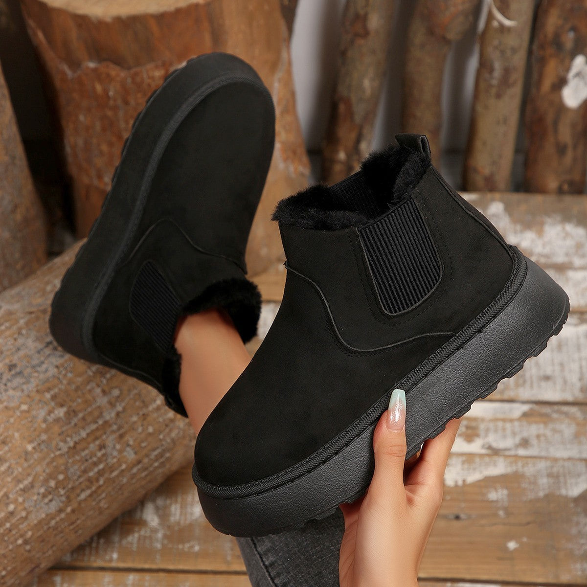 Damen Modische Ankle-Boots mit kuscheligem Futter und rutschfester Sohle R&B