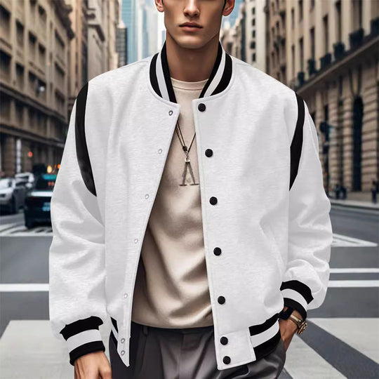 Herren Sportliche Collegejacke im retro Stil mit Kontrastärmeln und Druckknopfverschluss R&B