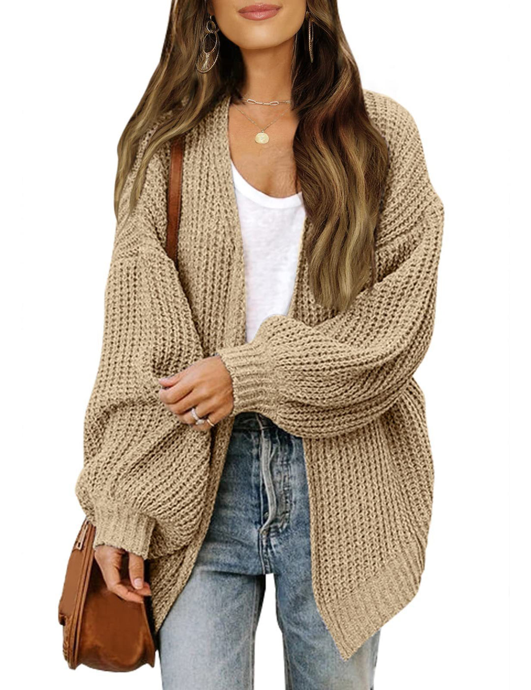 Damen Empfindlicher Grobstrick-Cardigan mit schillernden Ärmeln R&B