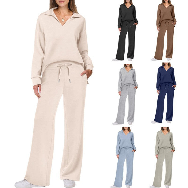 Damen Bequemer Freizeitanzug mit elegantem V-Ausschnitt und lockerem Schnitt R&B