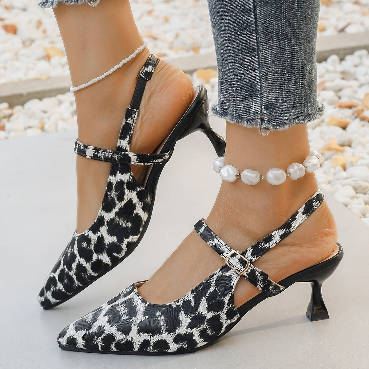 Damen Slingback-Pumps mit animalischem Muster und elegantem Absatz R&B