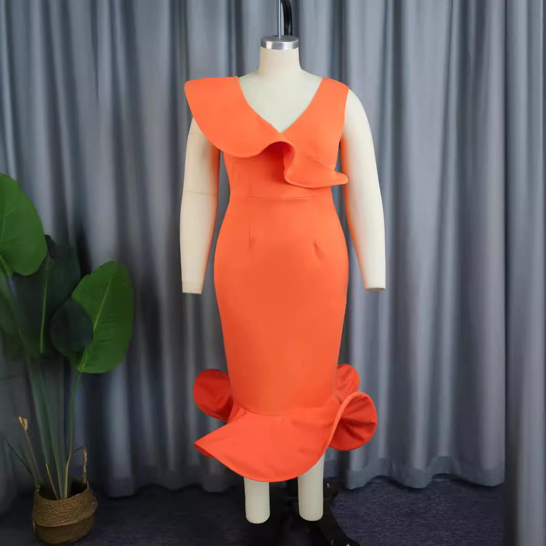 Damen Figurbetontes Kleid mit voluminösem Rüschenelement R&B