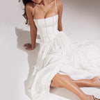 Damen Elegantes Maxikleid mit schmalem Schnitt und in der Taille gerafftem Design EB