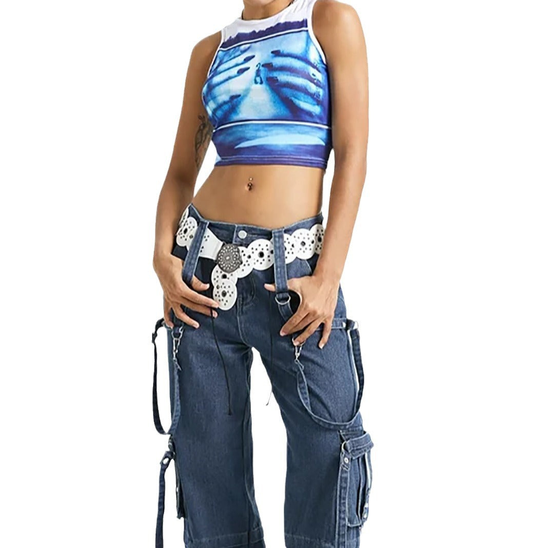 Damen Crop-Top mit kreativem Fotodruck und figurschmeichelndem Schnitt R&B