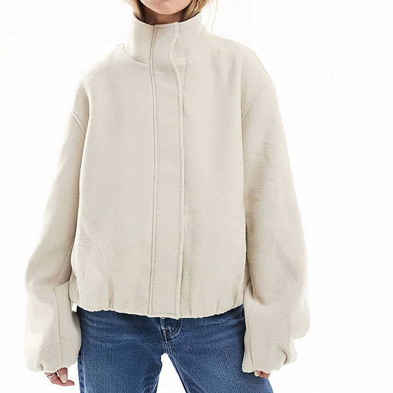 Damen Oversized Fleecejacke mit hohem Kragen und Reißverschluss R&B