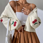 Damen Strickjacke mit floralem Kirschmotiv R&B