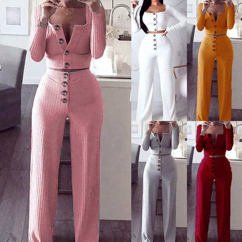Damen Strickanzug mit Knopfleiste und weitem Schnitt