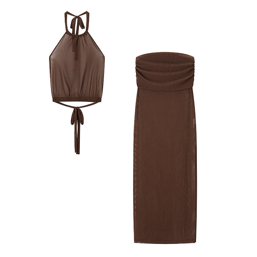 Damen Set aus eleganter Crop-Top und figurbetontem Rock mit Raffungen R&B